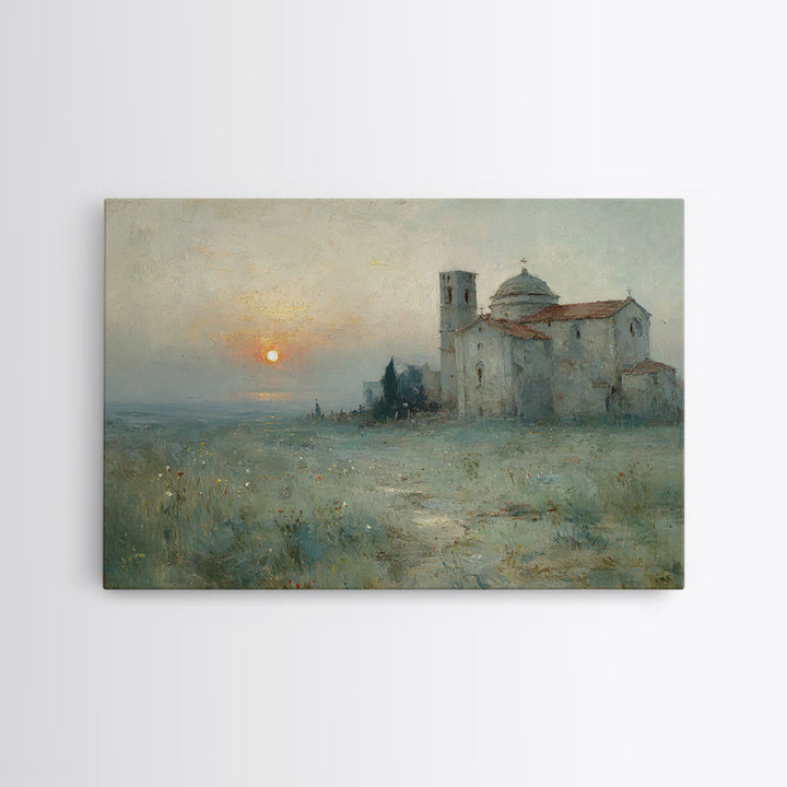Sunrise By The Chapel – Framed Canvas Print – Christian Wall Art – Christian Art Canvas – Vintage Christian Art – Christian Art Prints – Ch