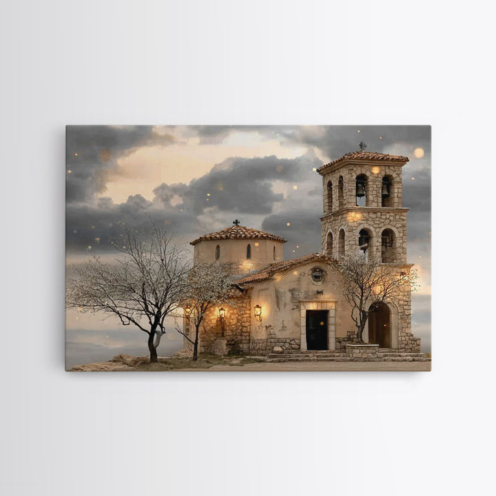 Stone Chapel Glow | Framed Canvas Print | Christian Wall Art | Christian Art Canvas | Vintage Christian Art | Christmas Art | Christian Chr