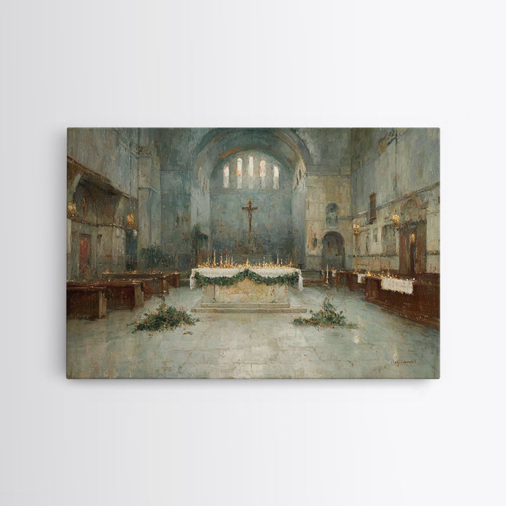 Holy Night Chapel | Framed Canvas Print | Christian Art Work | Modern Christian Art | Christmas Wall Art | Christian Christmas Art | Christ