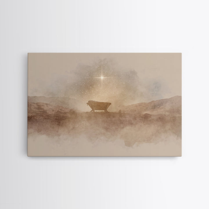Desert Cradle Light | Framed Canvas Print | Christian Wall Art | Christian Art Canvas | Christmas Art | Christian Christmas Art | Christmas