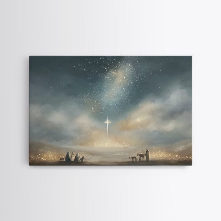 Bethlehem Star Glow, Framed Canvas Print, Christmas Wall Art, Christian Christmas Art, Christian Art Canvas, Moody Christmas Art, Christian