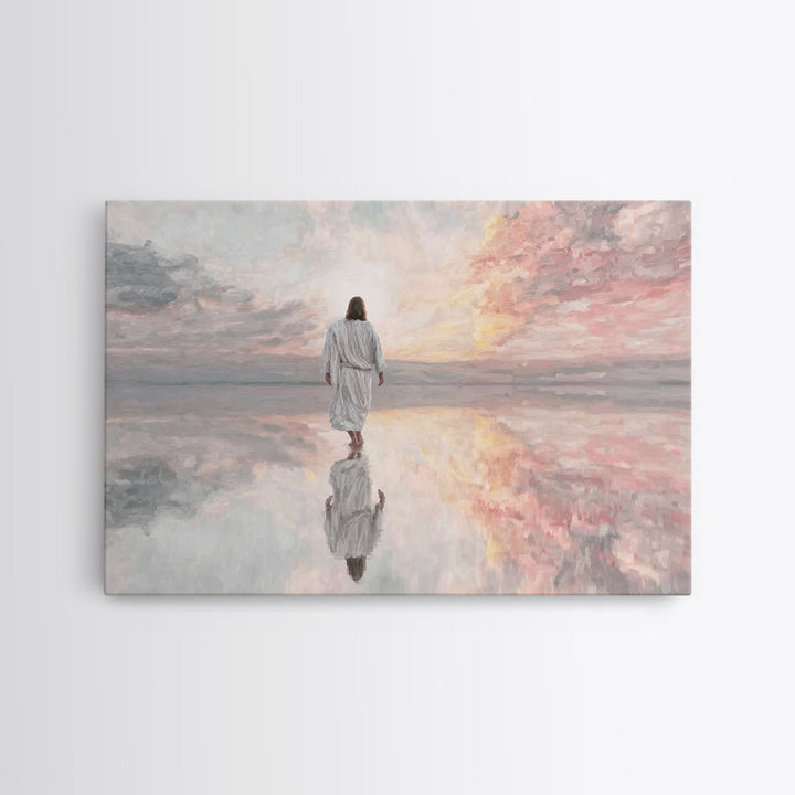 Heavenly Shore Walk - Framed Canvas Print - Christian Art Canvas - Christian Wall Art - Jesus Painting - Christian Gift Ideas - Modern Chri