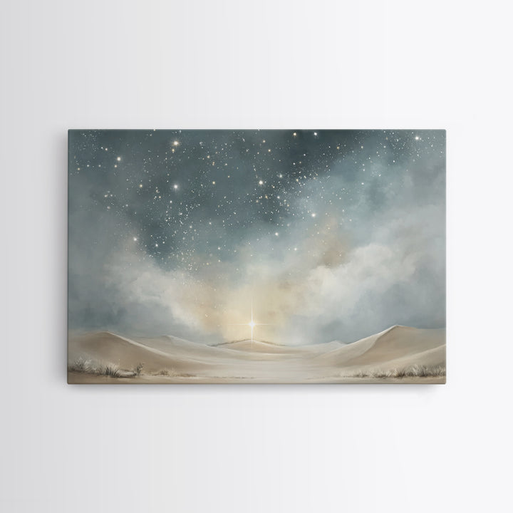 Holy Desert Light, Framed Canvas Print, Christian Art Print, Christian Christmas Art, Christian Wall Art, Jesus Painting, Christmas Decor,