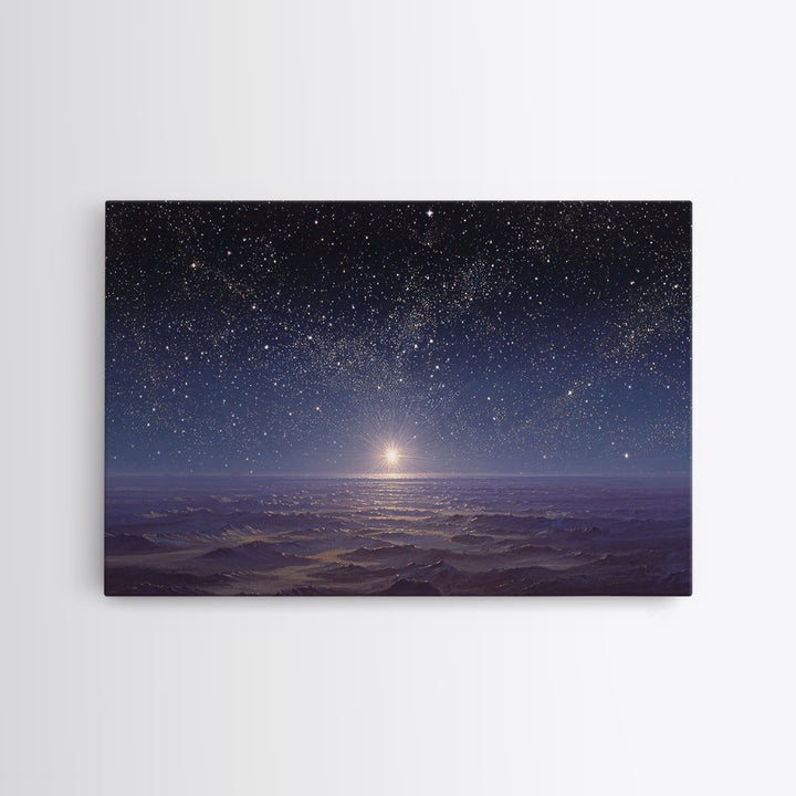 Heavenly Night Glow, Framed Canvas Print, Christian Wall Art, Christmas Canvas Wall Art, Christian Art Painting, Christmas Art Work, Christ