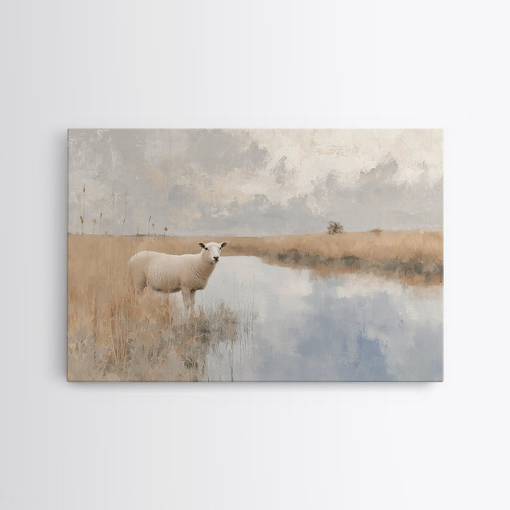 Quiet Shepherd Lamb - Framed Canvas Print - Christian Wall Art - Christian Art Canvas - Christian Painting - Subtle Christian Art