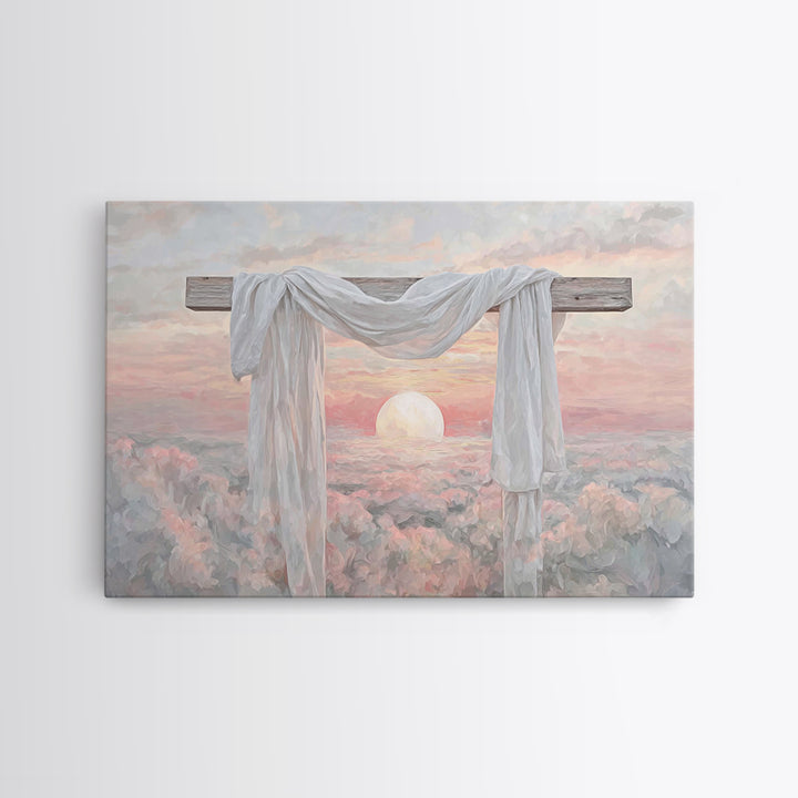 Risen Dawn Cross - Framed Canvas Print - Christian Art Canvas - Christian Wall Art - Christian Christmas Art - Christian Painting