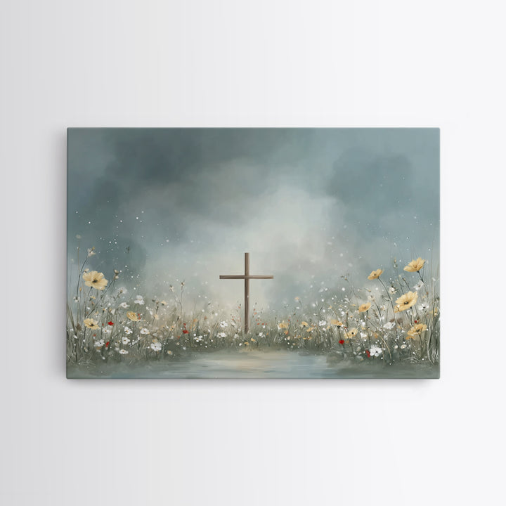 Blooming Cross Light, Framed Canvas Print, Christian Art Canvas, Christian Wall Art, Modern Christian Art, Christian Painting