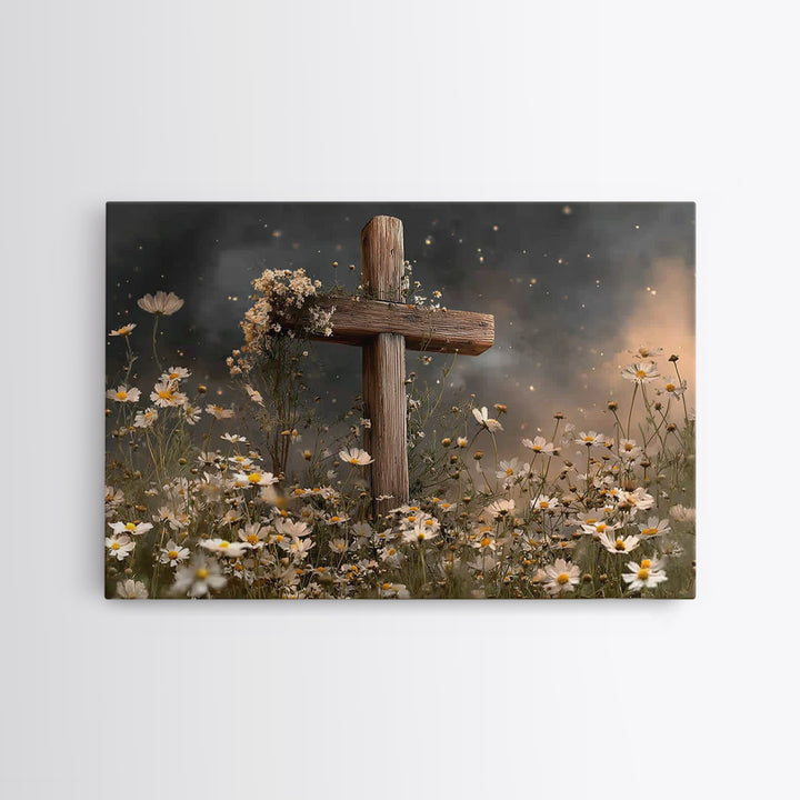 Evening Cross Glory | Framed Canvas Print | Christian Wall Art | Christian Painting | Moody Christian Art | Christian Art Canvas