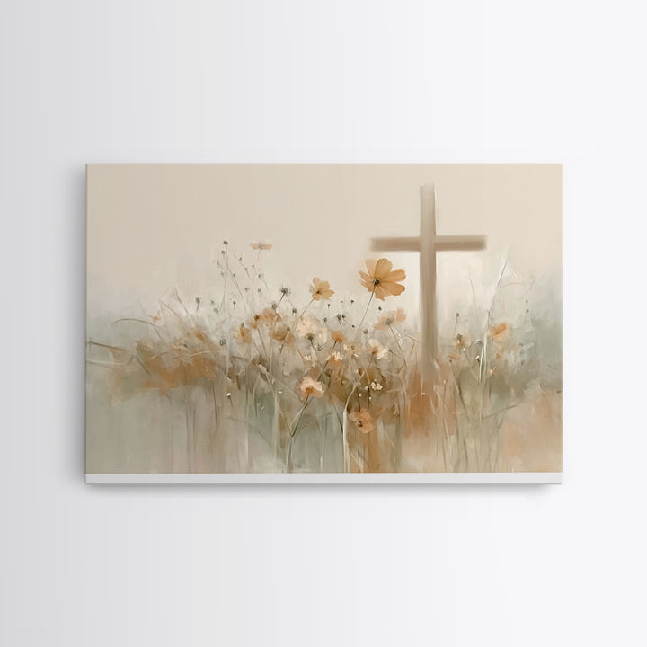 Meadow Cross Hope - Framed Canvas Print - Christian Painting - Christian Art Canvas - Minimalist Christian Art - Christian Wall Art