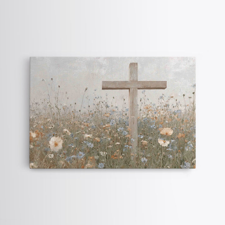 Spring Cross Mercy, Framed Canvas Print, Christian Art Canvas, Christian Painting, Subtle Christian Art, Christian Wall Art