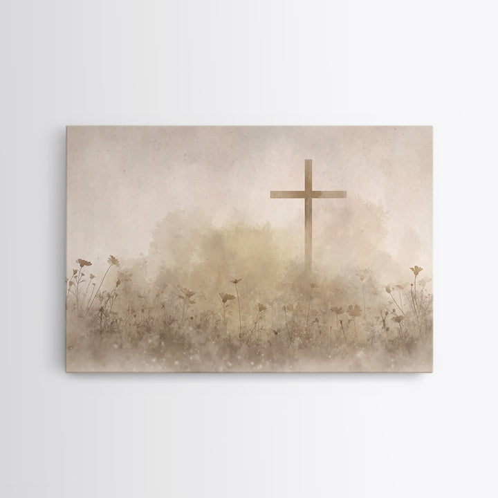 Desert Bloom Cross - Framed Canvas Print - Minimalist Christian Art - Christian Art Canvas - Christian Wall Art - Christian Painting