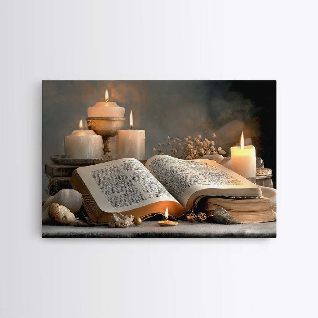 Sacred Scripture | Framed Canvas Print | Christian Art Canvas | Christian Decor | Christian Wall Art | Christmas Art | Christian Painting