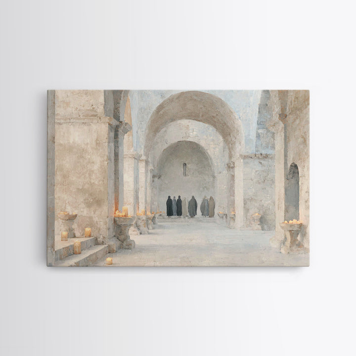 Cloistered Prayer | Framed Canvas Print | Christian Art Canvas | Christian Decor | Christian Wall Art | Christian Painting | Christmas Art