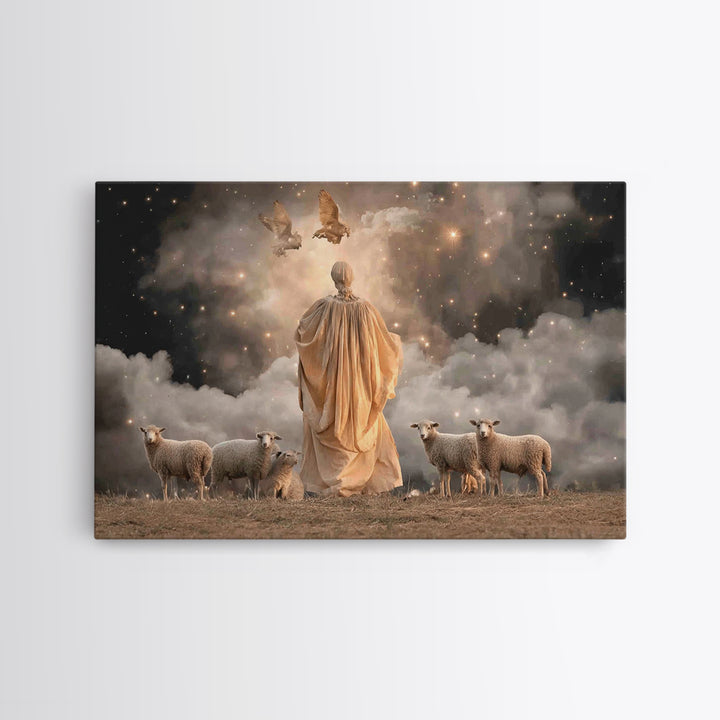 Shepherd’s Light – Framed Canvas Print – Christian Art Canvas – Christian Wall Art – Jesus Painting – Christmas Art – Christian Christmas D