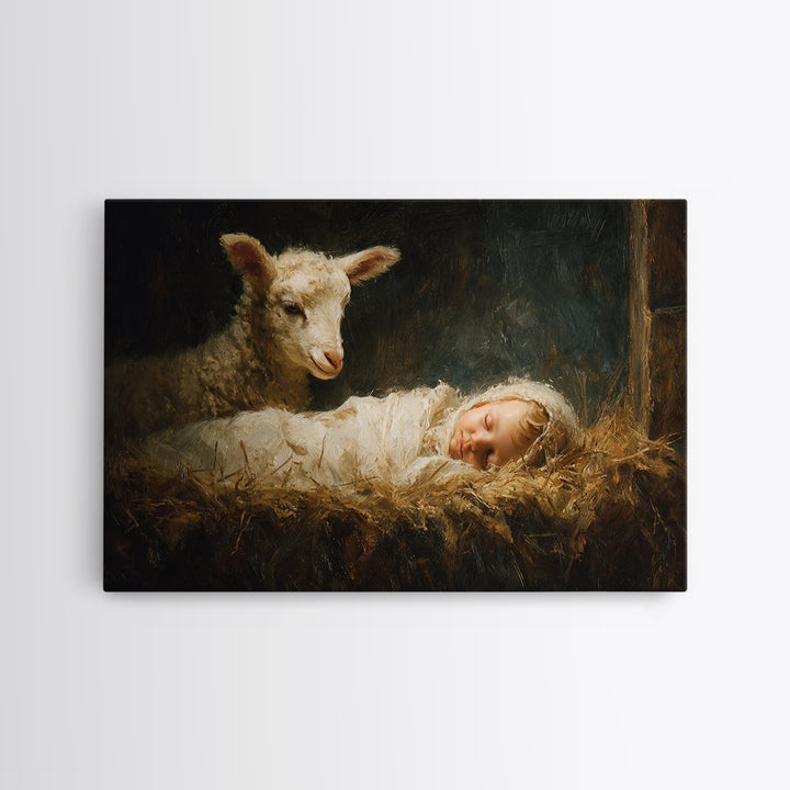 Pure Manger Calm | Framed Canvas Print | Christian Art Canvas | Christmas Wall Art | Christian Christmas Art | Jesus Painting | Christian G