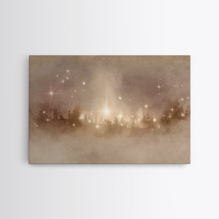 City Of Light – Framed Canvas Print – Christmas Art Prints – Christian Christmas Art – Christian Art Canvas – White Christmas Art – Christi