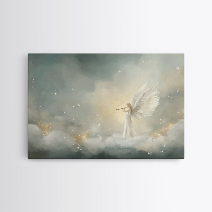 Heavenly Announcer – Framed Canvas Print – Christian Wall Art – Christian Art Canvas – Christmas Art – Christian Christmas Art – Christian