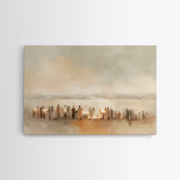 Silent Gathering – Framed Canvas Print – Christian Art Canvas – Christian Christmas Art – Christian Painting – Christian Wall Art – Christm