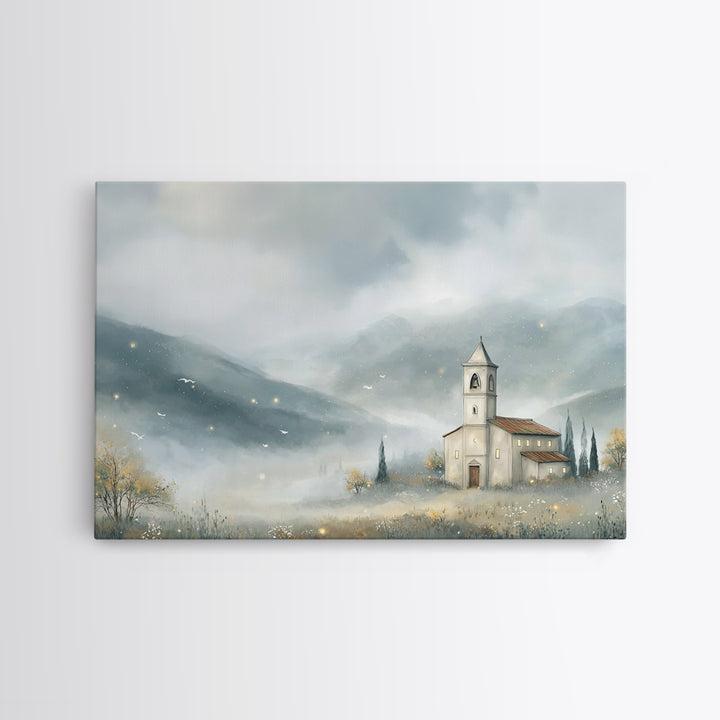 Chapel In The Mist | Framed Canvas Print | Christian Wall Art | Christian Art Canvas | Christian Art Print | Christian Gift