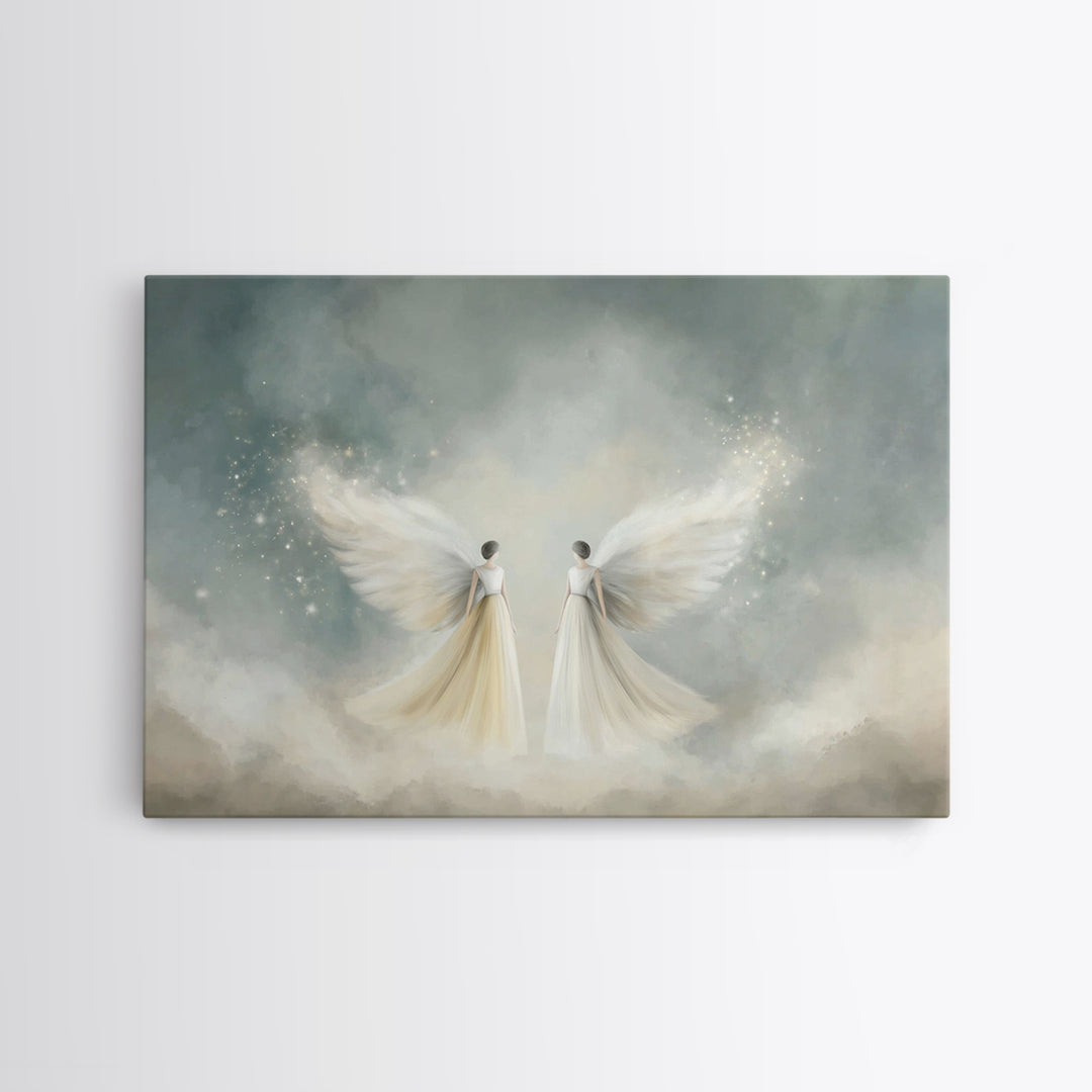 Angelic Companions, Framed Canvas Print, Christian Art Print, Christian Christmas Art, Christian Wall Art, Modern Christian Art