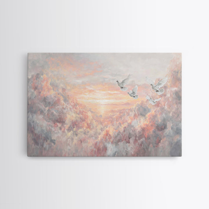 Celestial Guardians | Framed Canvas Print | Christian Art Canvas | Moody Christian Art | Christian Wall Art | Vintage Christian Art