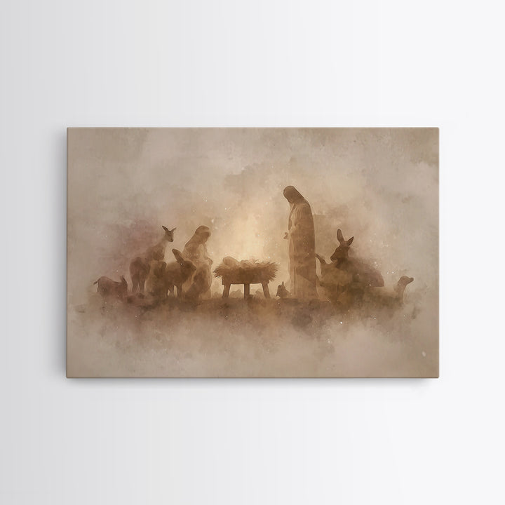 Nativity Wonder | Framed Canvas Print | Christian Wall Art | Christian Christmas Art | Moody Christmas Art | Christian Art Canvas