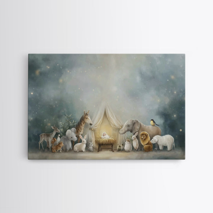 Gentle Night Glow, Framed Canvas Print, Christian Wall Art, Christian Christmas Art, Christian Art Canvas, Christmas Art Prints
