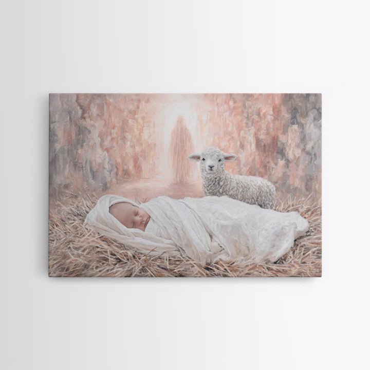 Heaven’s Gentle Lamb – Framed Canvas Print – Christian Art Canvas – Christian Wall Art – Christian Christmas Art – Christmas Art Prints