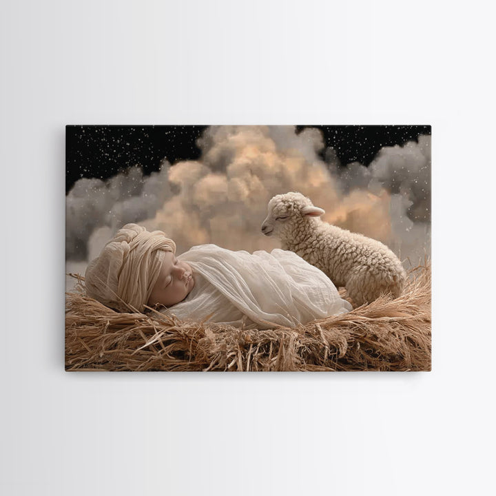 Starry Manger Peace, Framed Canvas Print, Christian Christmas Art, Christian Art Canvas, Christian Wall Art, Moody Christmas Art