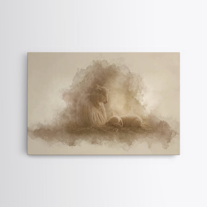 Heaven’s Gentle Watch | Framed Canvas Print | Christian Wall Art | Christmas Art | Christian Art Canvas | Christian Christmas
