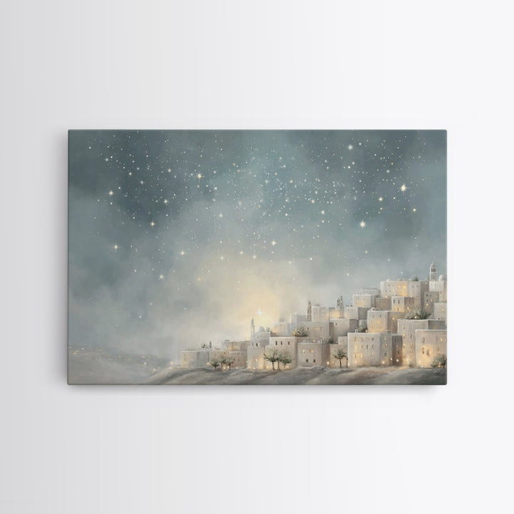 Bethlehem Nightfall – Framed Canvas Print – Christian Art Canvas – Christian Wall Art – Christmas Art – Christian Christmas Art