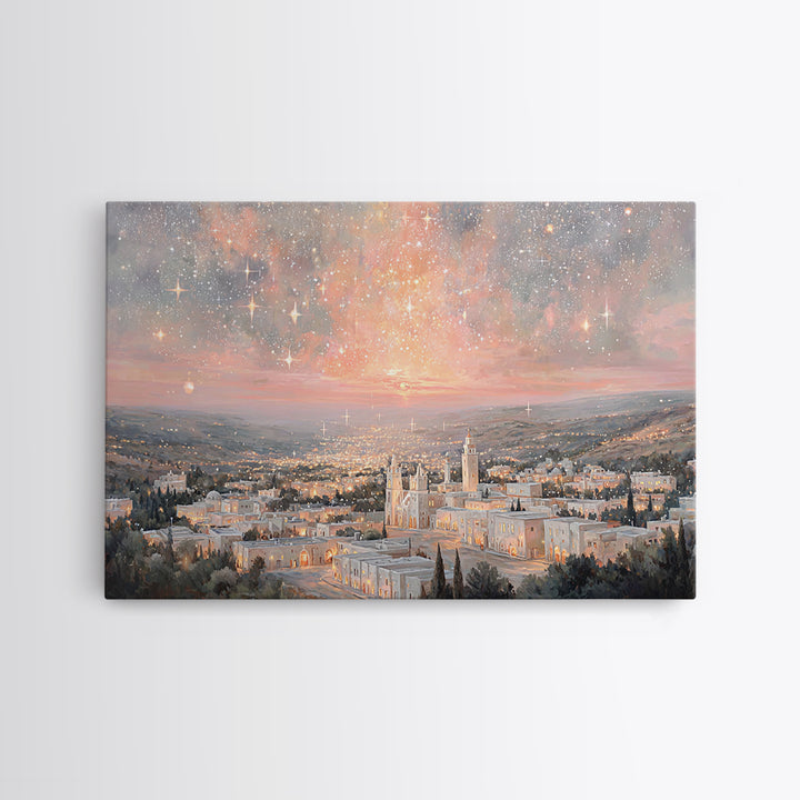 Bethlehem Starrise, Framed Canvas Print, Christian Wall Art, Christian Christmas Art, Christian Art Canvas, Christmas Art