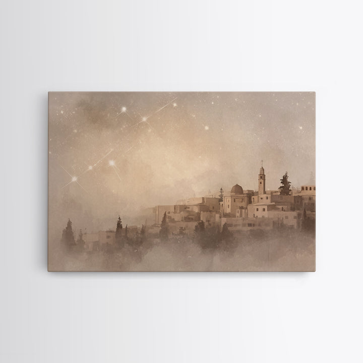 Sacred Dawn Over Bethlehem – Framed Canvas Print – Christian Art Canvas – Christian Wall Art – Christmas Art – Christian Christmas Art