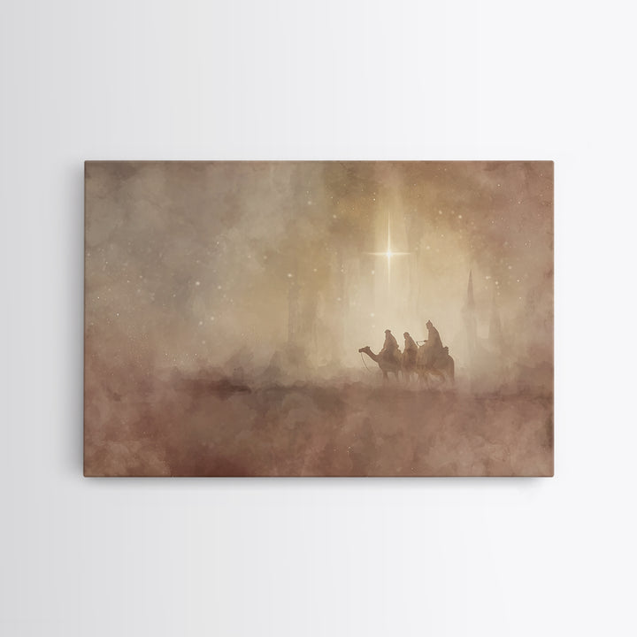 Wisemen In The Mist, Framed Canvas Print, Christian Christmas Art, Christian Art Canvas, Christmas Art, Christian Wall Art