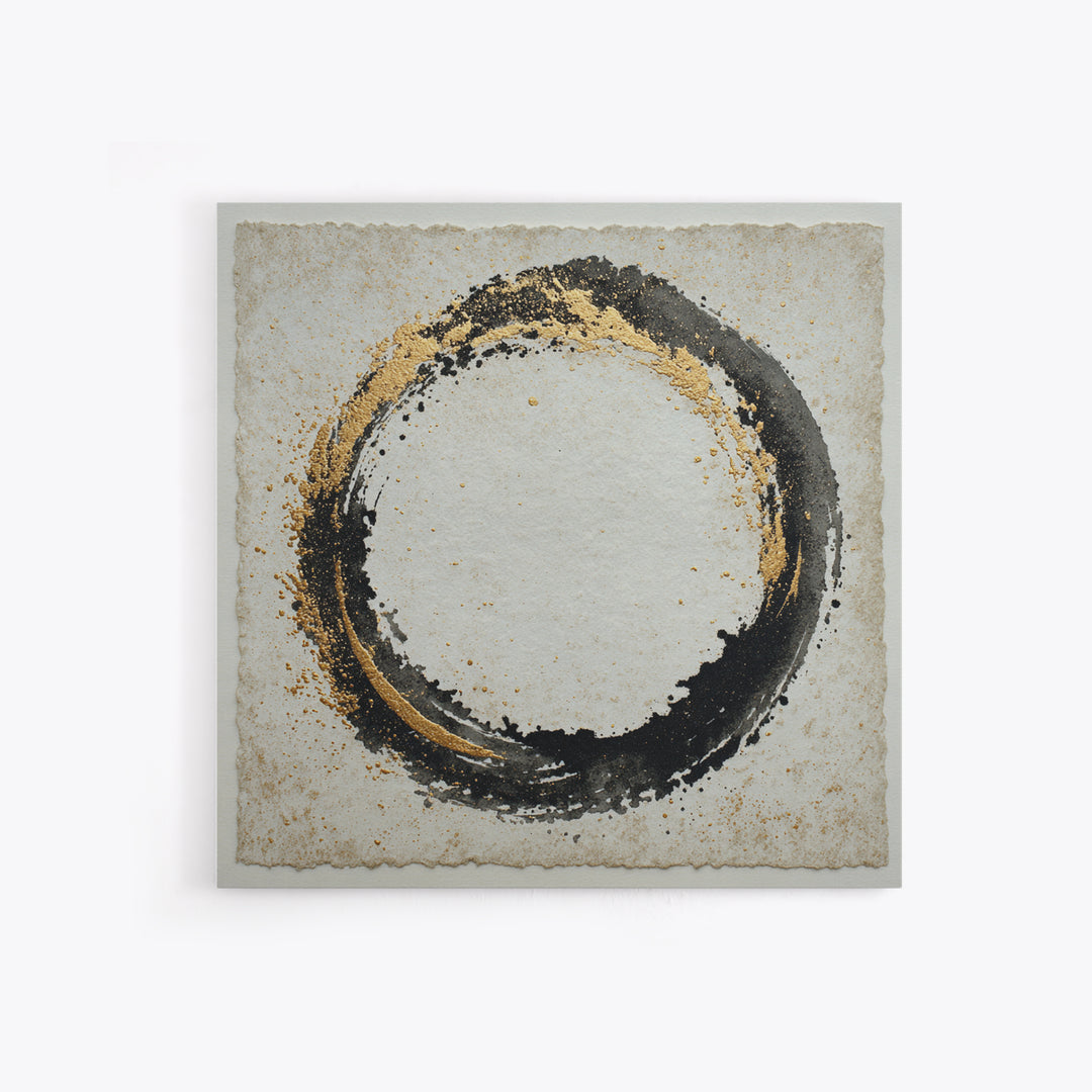 Japanese Brush Mark Circle Framed Canvas Print, Calligraphy Art, Spiritual Wall Art, Living Room Decor, Fine Art, Script, CAL-1x1-100