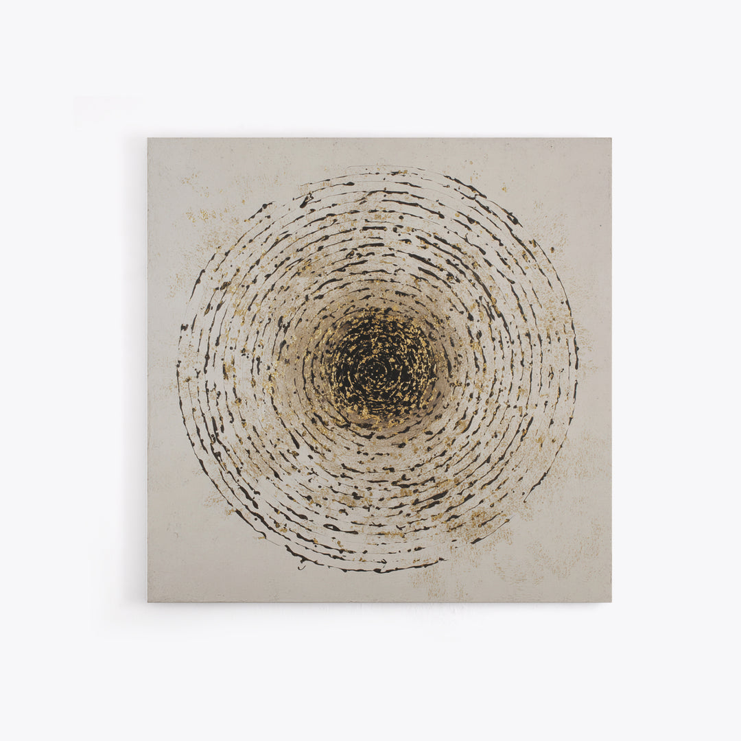Gold Leaf Calligraphic Spiral on Plaster Surface Canvas Print, Calligraphy Art, Modern Art, Living Room Decor, Fine Art, Script, CAL-1x1-14