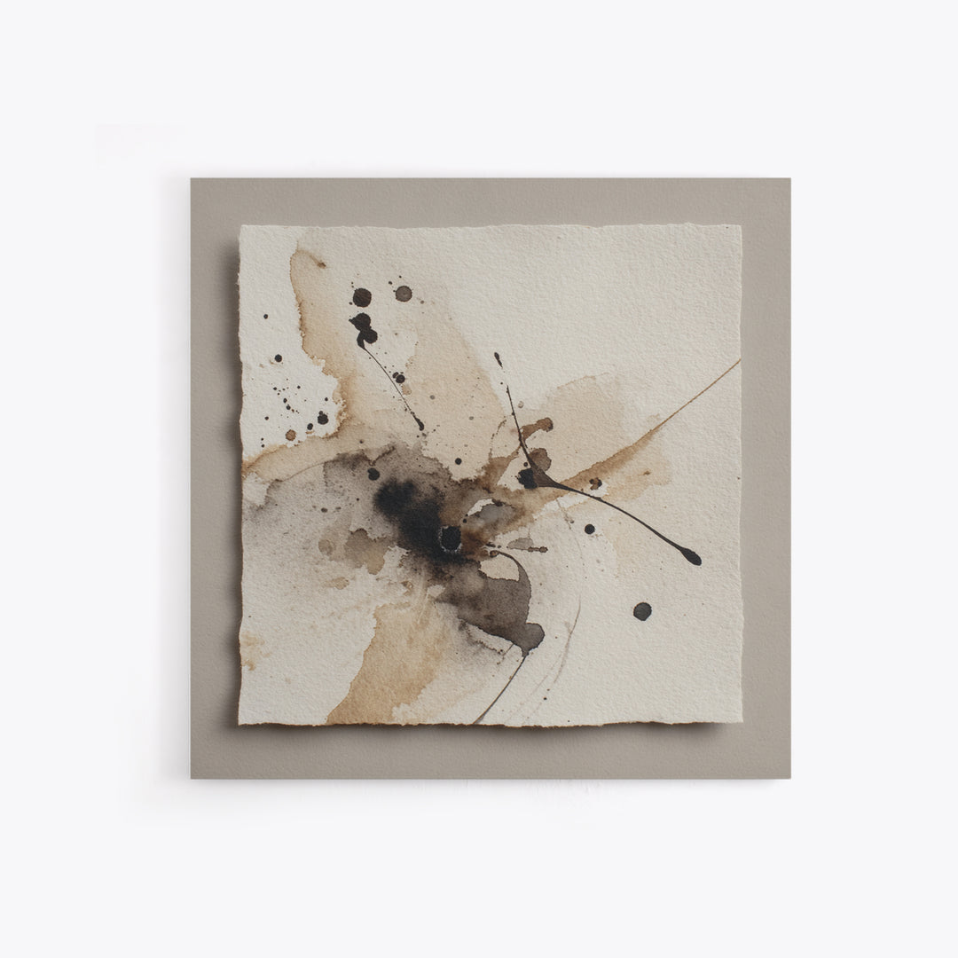 Ink Splatter and Long Brushstroke Composition Framed Canvas Print, Calligraphy Art, Modern Wall Art, Living Room Decor, Script, CAL-1x1-16