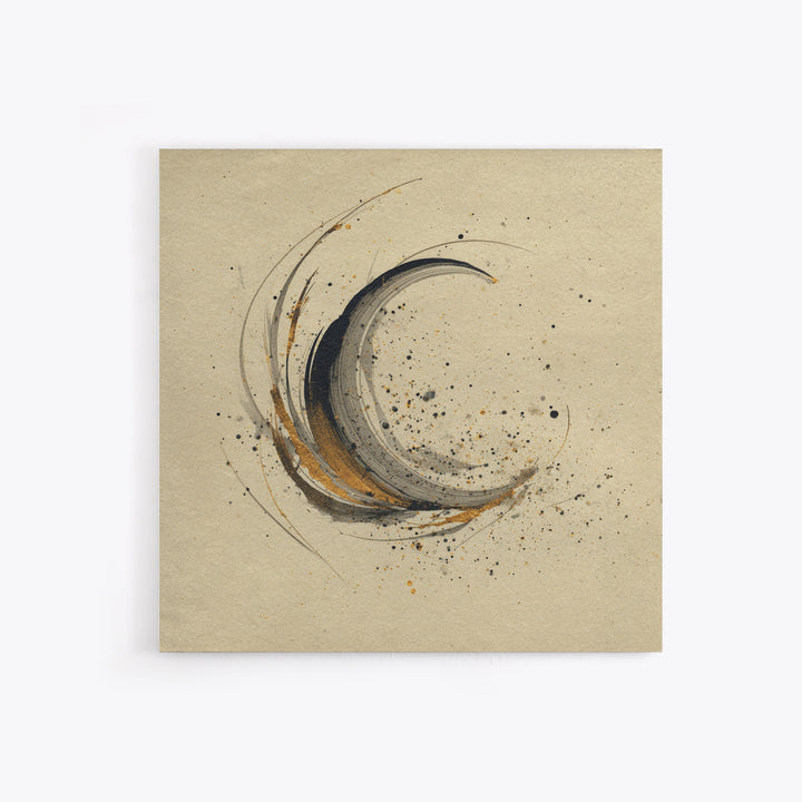 Crescent Moon Made from Elegant Ink Swashes Framed Canvas Print, Calligraphy Art, Japanese Decor, Living Room Decor, Script, CAL-1x1-21