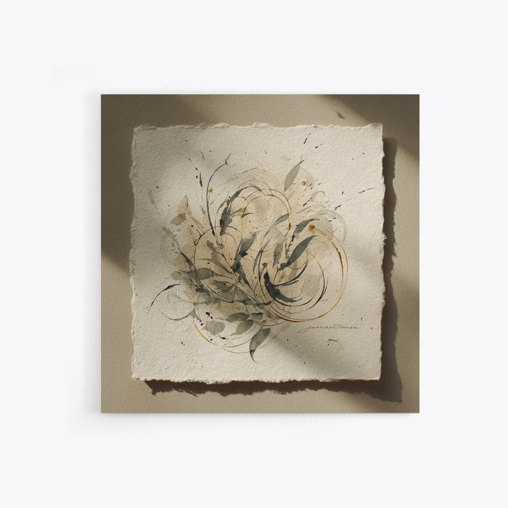 Botanical Calligraphy Pattern Canvas Print, Calligraphy Art, Living Room Wall Art, Living Room Decor, Fine Art, Script, CAL-1x1-22