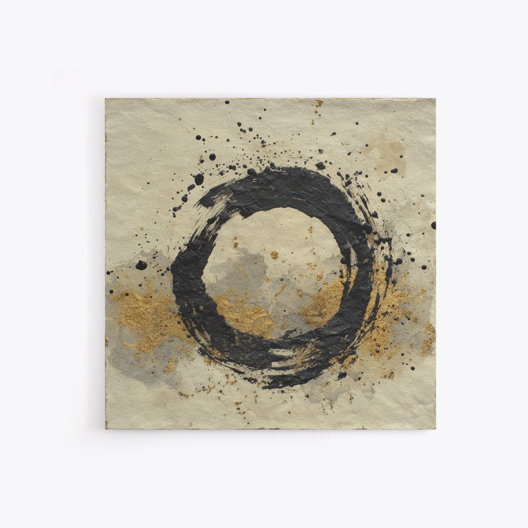 Japanese Brush Mark Circle Framed Canvas Print, Calligraphy Art, Print, Living Room Decor, Fine Art, Script, Custom Art, CAL-1x1-28