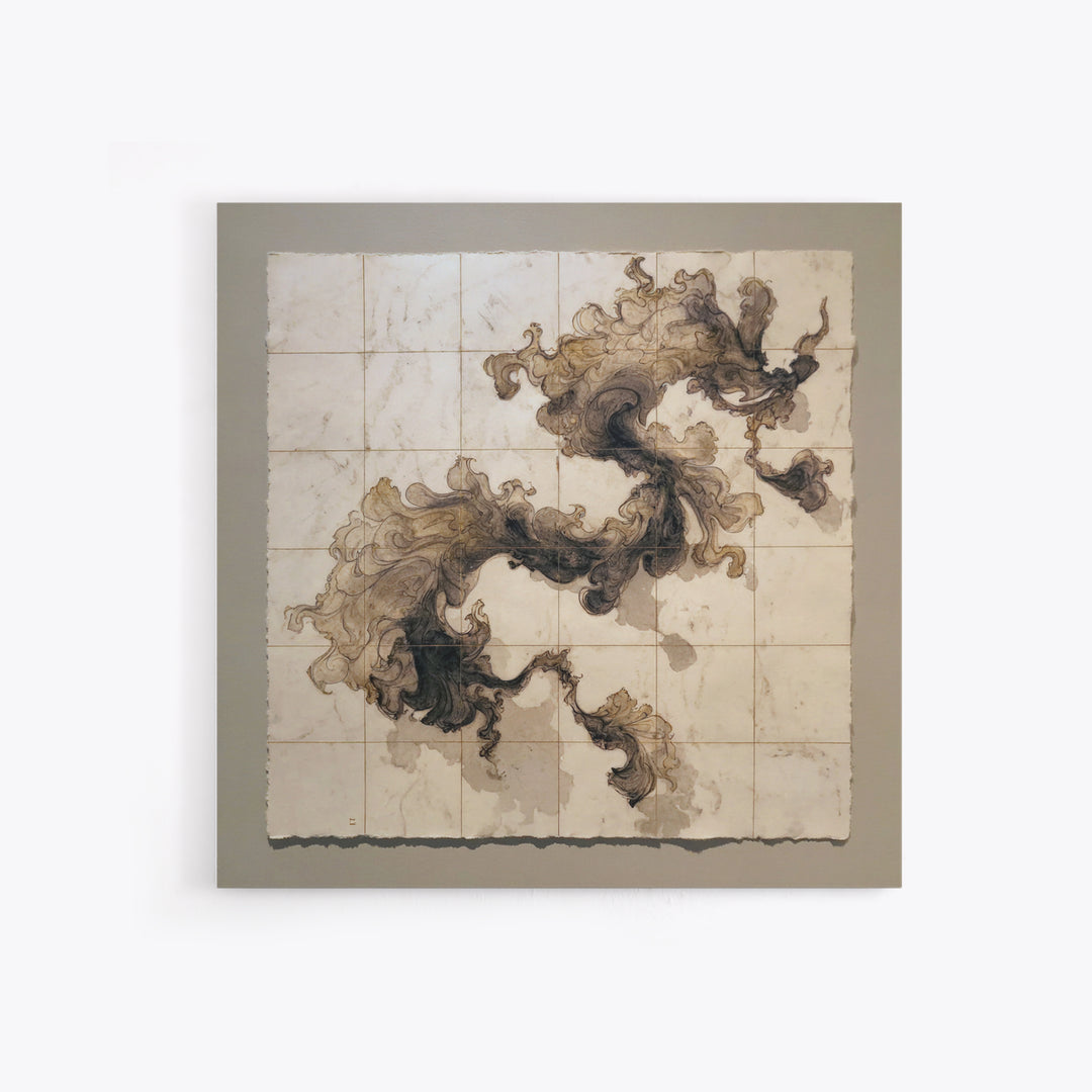 Ink Wash Dragon Curve Framed Canvas Print, Calligraphy Art, Statement Artwork, Living Room Decor, Fine Art, Script, Wall Decor, CAL-1x1-33