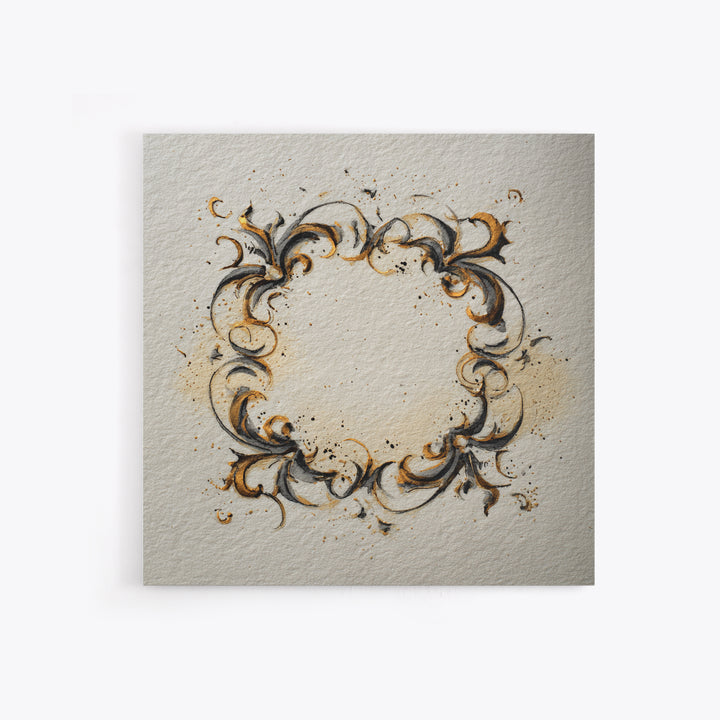 Ornamental Frame of Flourished Pen Curves Framed Canvas Print, Calligraphy Art, Minimalist Wall Art, Living Room Decor, Script, CAL-1x1-42