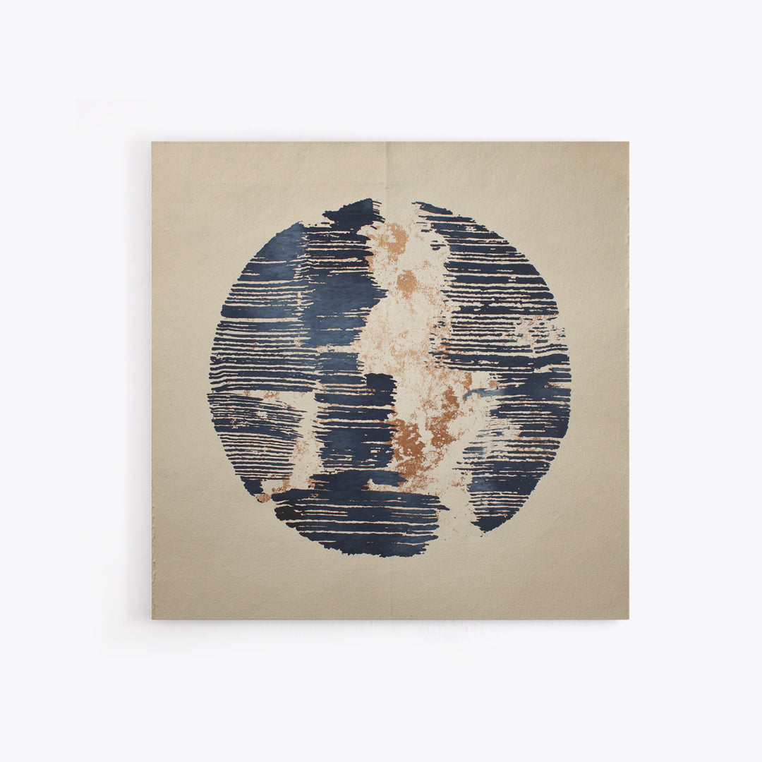 Layered Copper Ink Strokes on Dark Navy Canvas Print, Calligraphy Art, Digital Download Art, Living Room Decor, Script, CAL-1x1-54