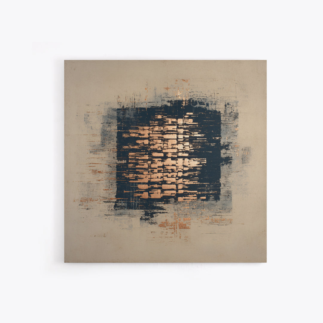 Layered Copper Ink Strokes on Dark Navy Framed Canvas Print, Calligraphy Art, Custom Art, Living Room Decor, Fine Art, Script, CAL-1x1-6