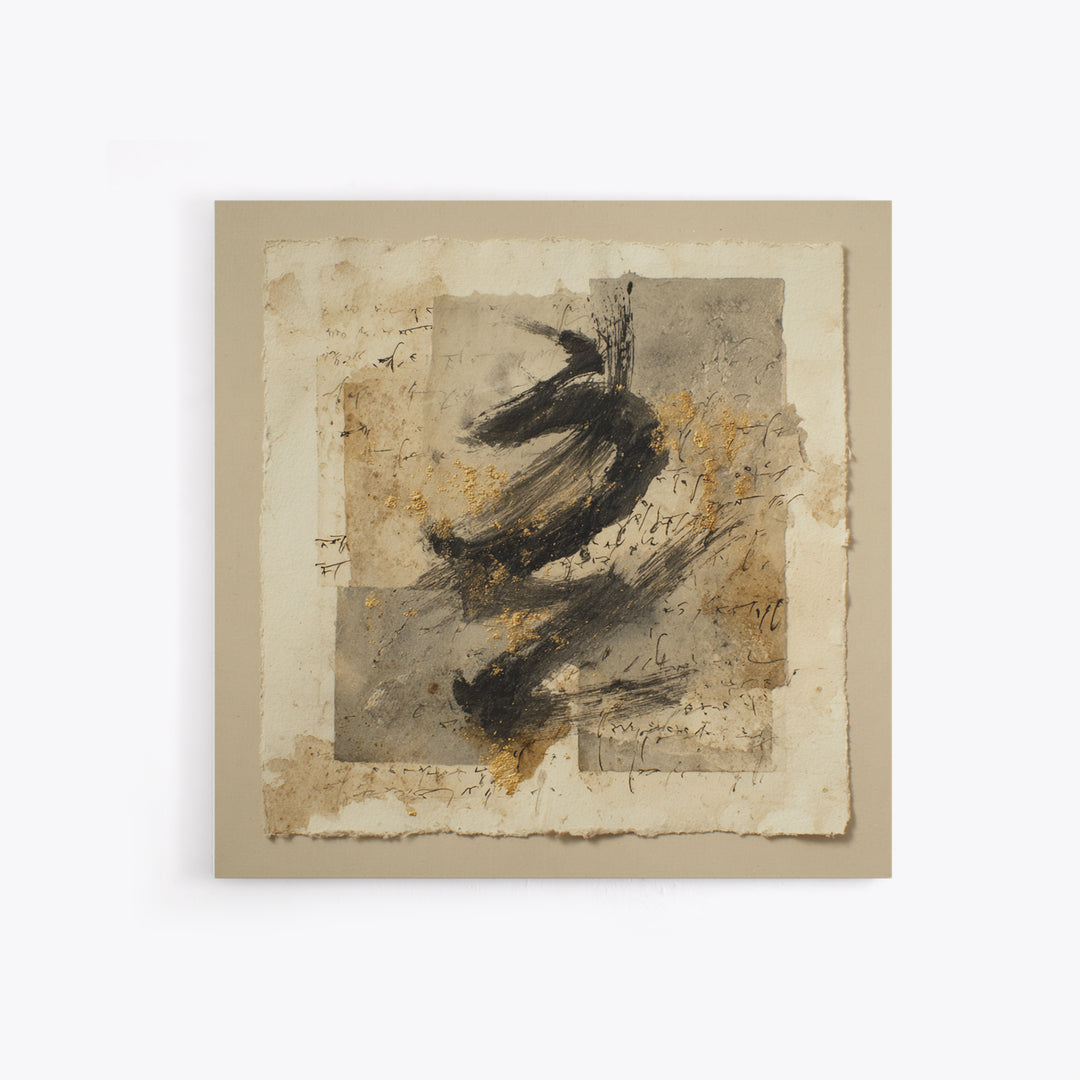 Abstract Prayer Flag of Brush Marks Framed Canvas Print, Calligraphy Art, Japanese Decor, Living Room Decor, Fine Art, Script, CAL-1x1-71