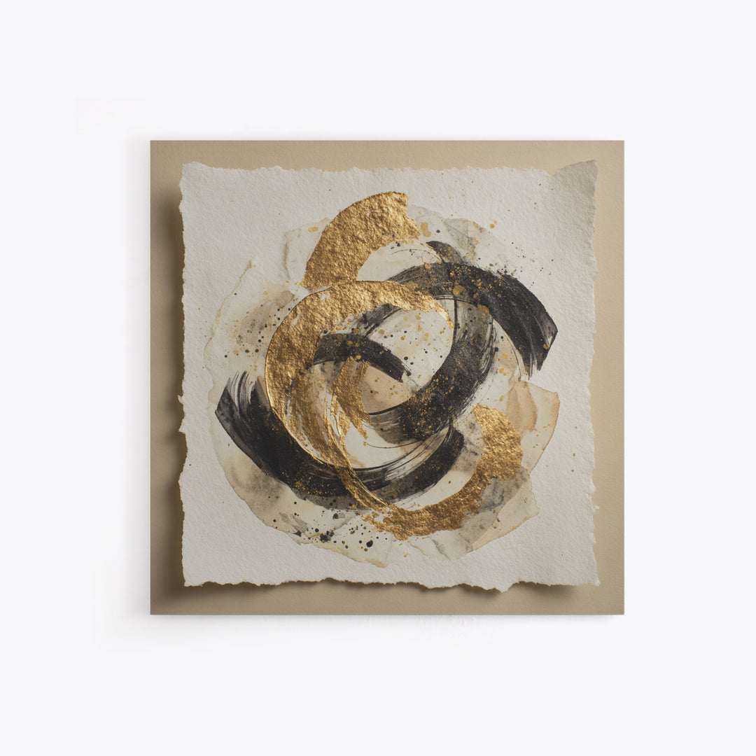 Abstract Gold Calligraphic Strokes on Ivory Paper Canvas Print, Calligraphy Art, Spiritual Wall Art, Living Room Decor, Script, CAL-1x1-74