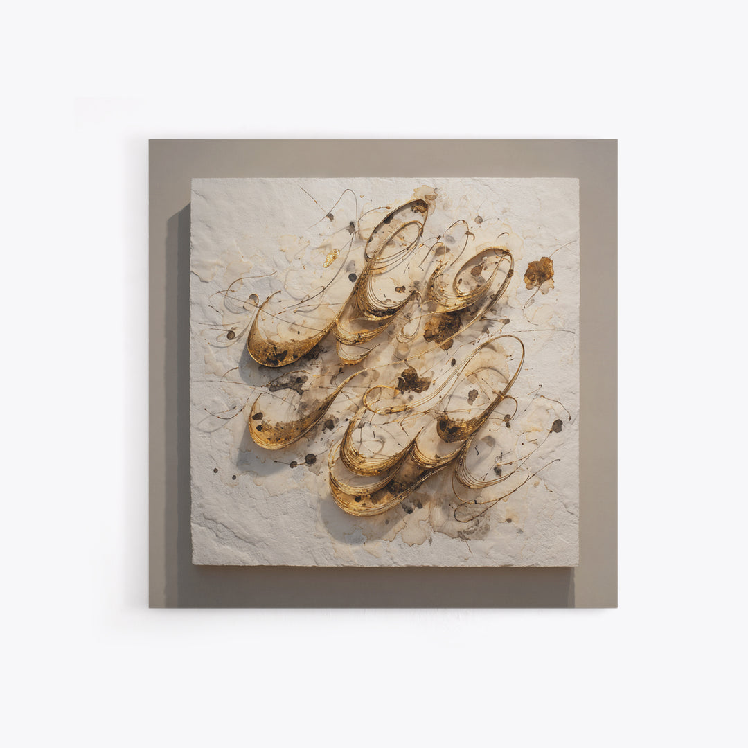 Gold Leaf Calligraphic Spiral on Plaster Surface Canvas Print, Calligraphy Art, Modern Decor, Living Room Decor, Oil Painting, CAL-1x1-86