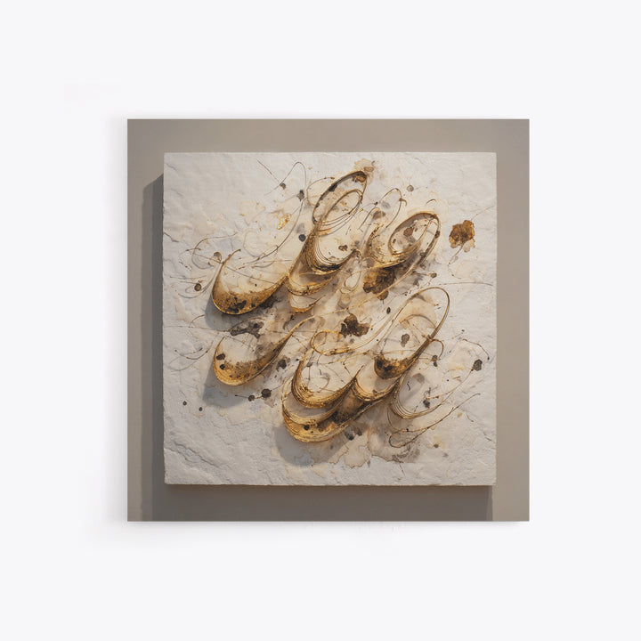 Gold Leaf Calligraphic Spiral on Plaster Surface Canvas Print, Calligraphy Art, Modern Decor, Living Room Decor, Oil Painting, CAL-1x1-86