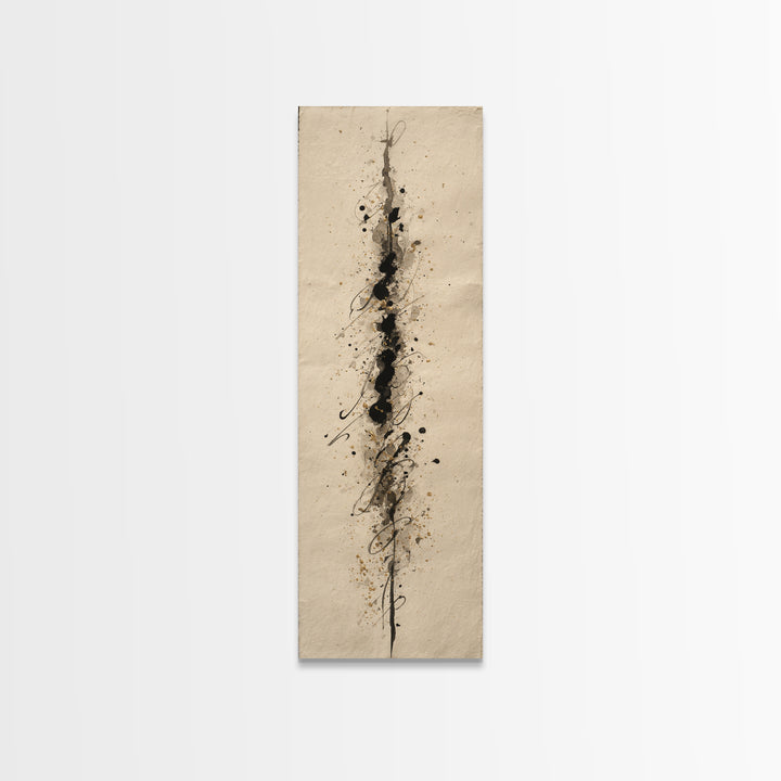Ink Splatter and Long Brushstroke Composition Canvas Print, Calligraphy Art, Bedroom Wall Decor, Living Room Decor, Script, CAL-1x3-100