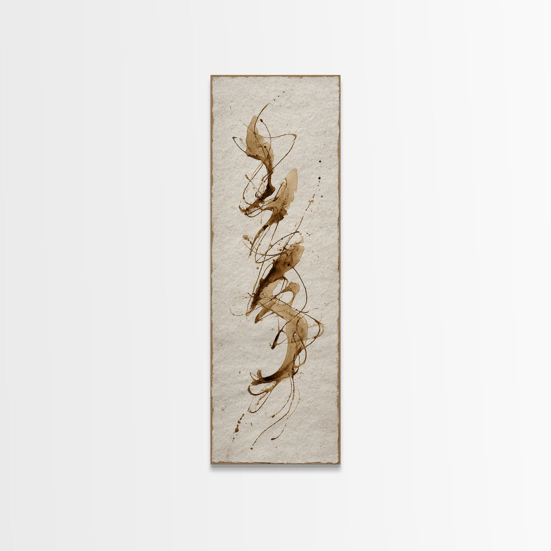 Abstract Gold Calligraphic Strokes on Ivory Paper Canvas Print, Calligraphy Art, Japanese Decor, Living Room Decor, Script, CAL-1x3-14